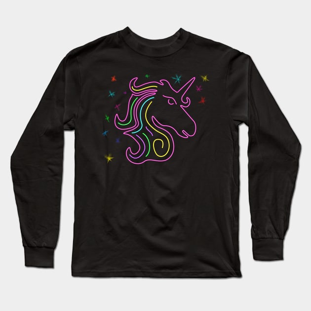 Unicorn Glowing Neon & Glittery Visual Effect Long Sleeve T-Shirt by Xeire